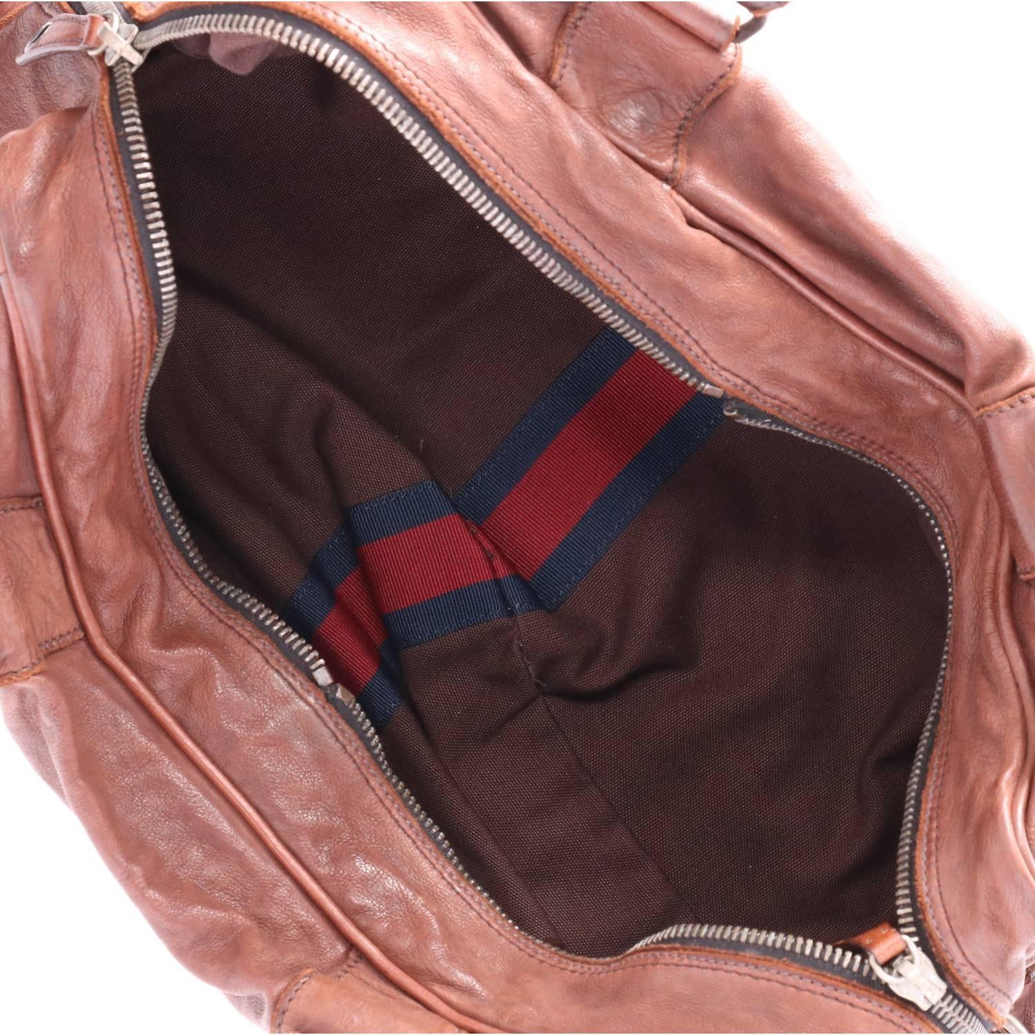 2000s Miu Miu Brown Leather Travel Bag 1