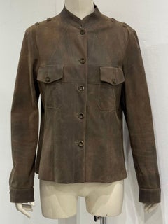 2000s Miu Miu burned distressed military leather jacket