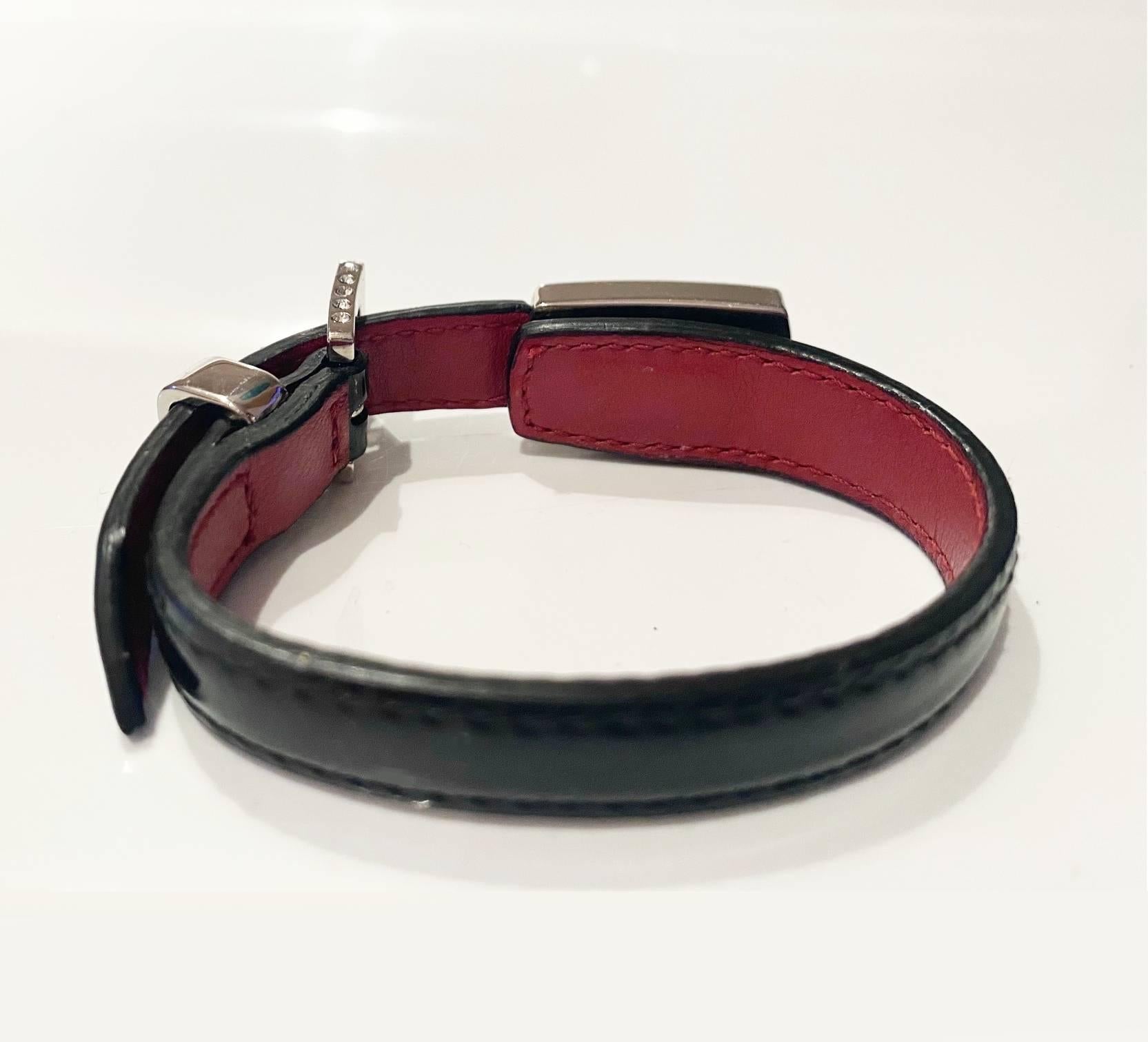 Women's or Men's 2000s miu miu Black Patent Leather Crystal Bracelet For Sale