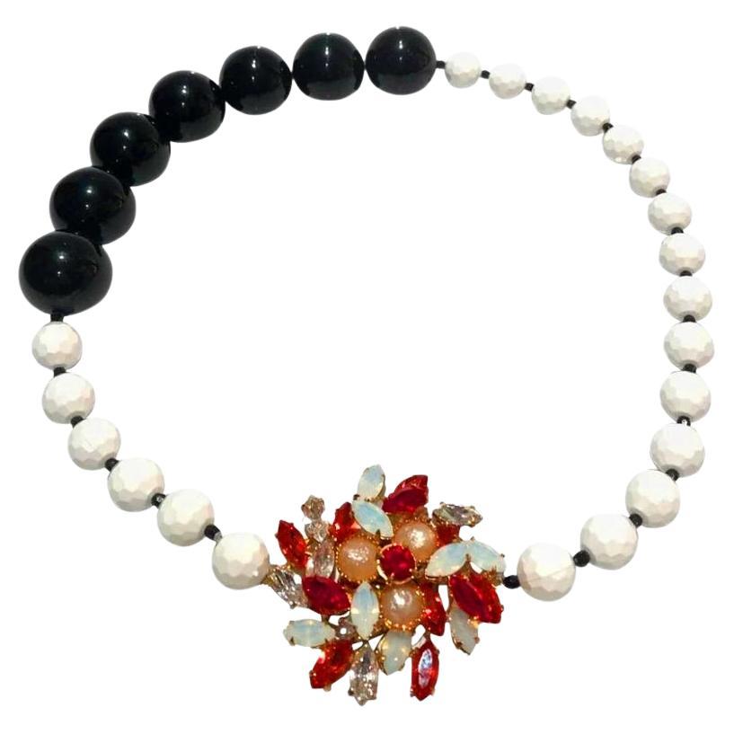 2000s miu miu Crystal Pendant Pearl Necklace  For Sale