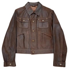 2000s Miu Miu distressed leather trucker jacket