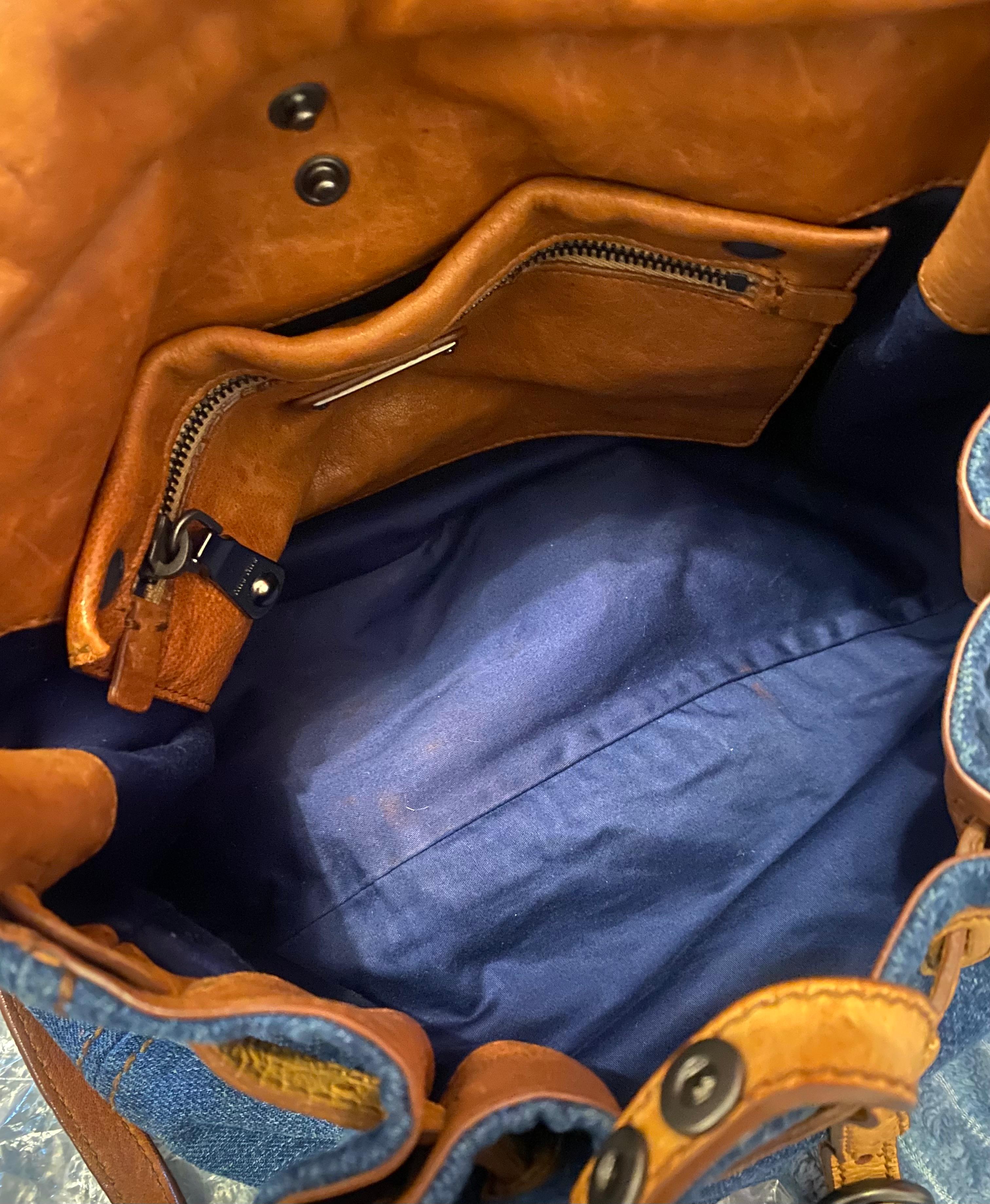 2000s miu miu Leather Denim Hobo Shoulder Bag 6