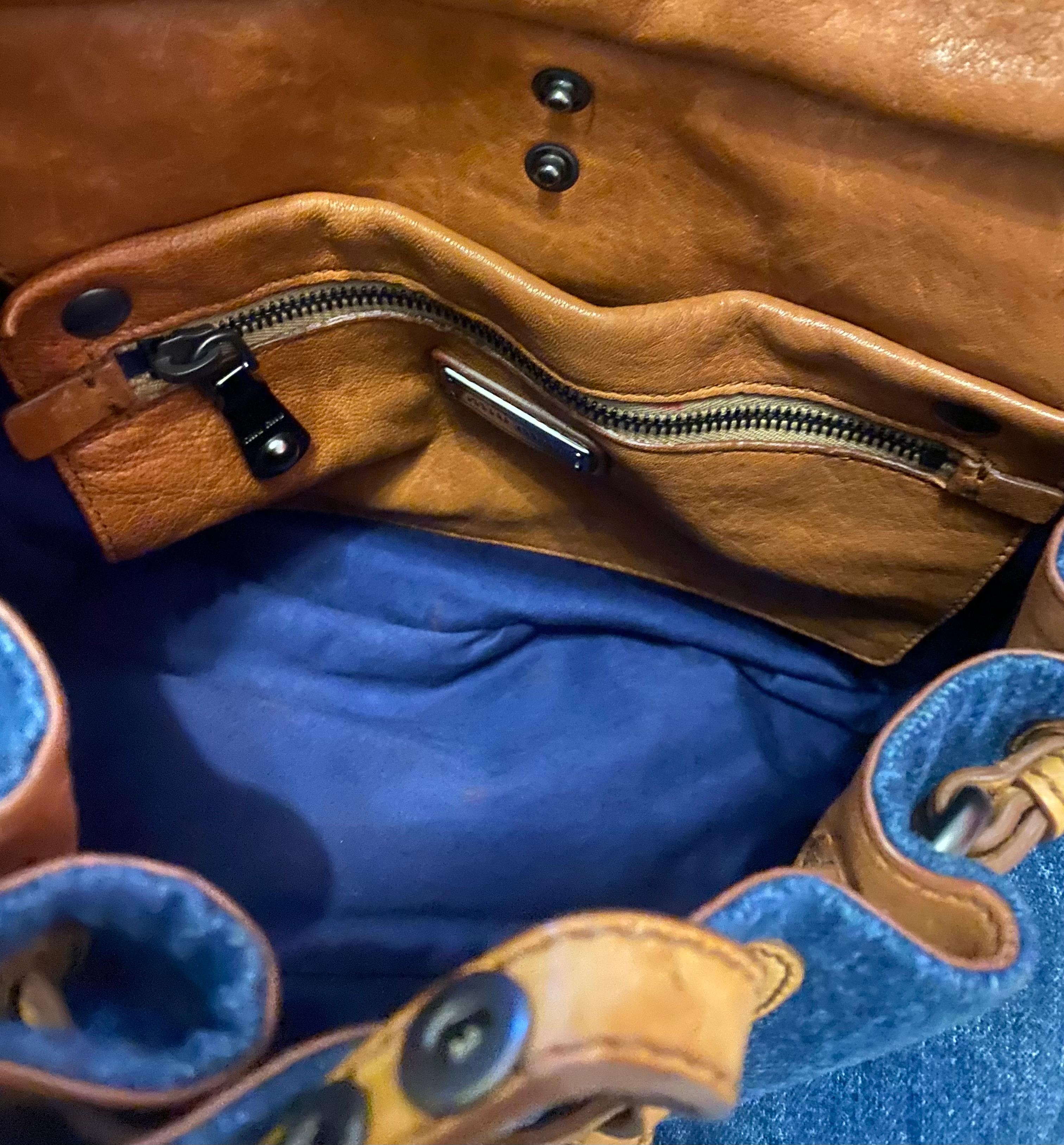 2000s miu miu Leather Denim Hobo Shoulder Bag 8