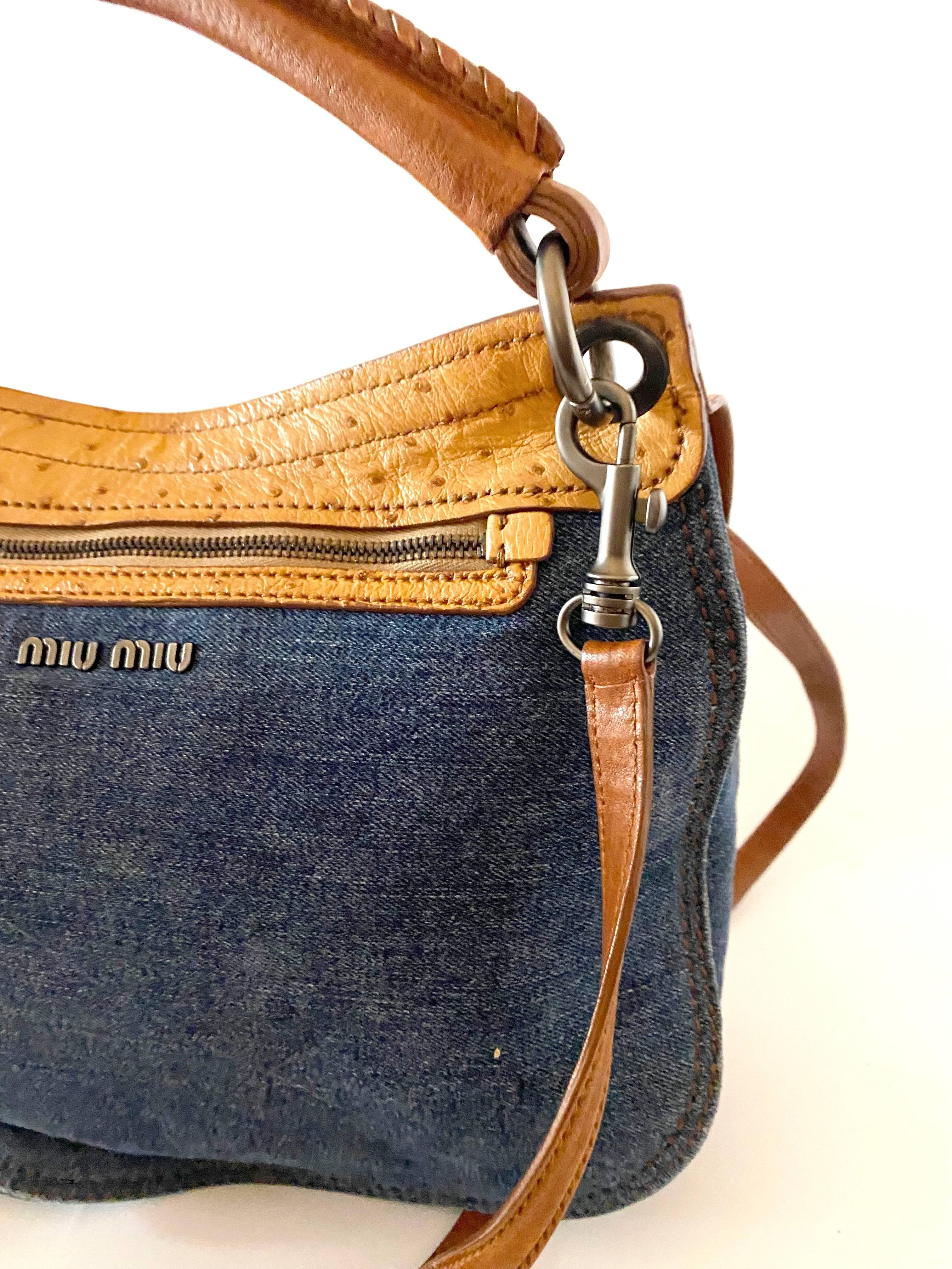 2000s miu miu Leather and Denim Hobo Bag 5