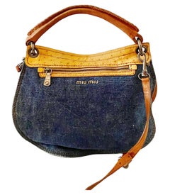 2000s miu miu Leather and Denim Hobo Bag