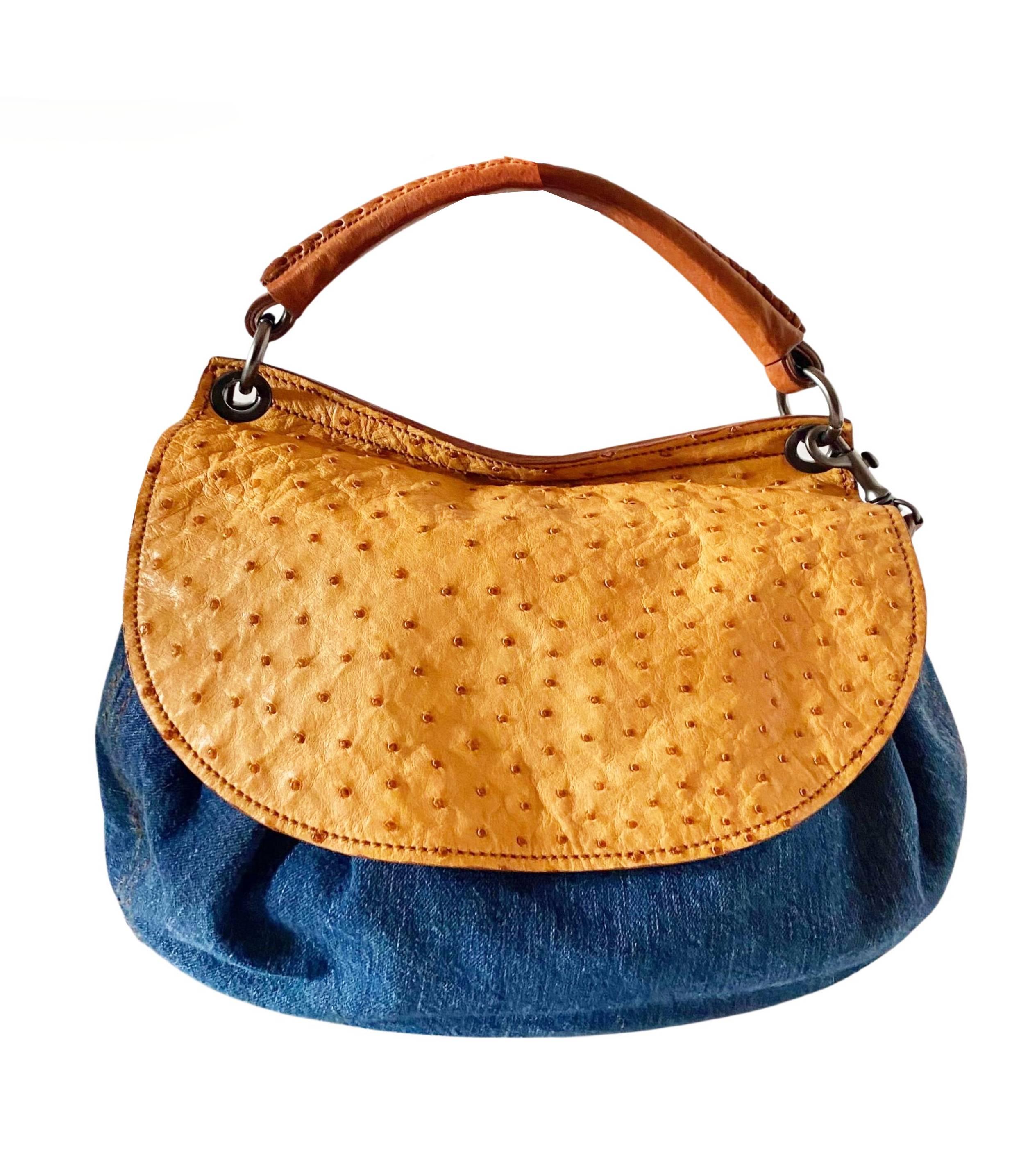 Orange 2000s miu miu Leather and Denim Hobo Bag