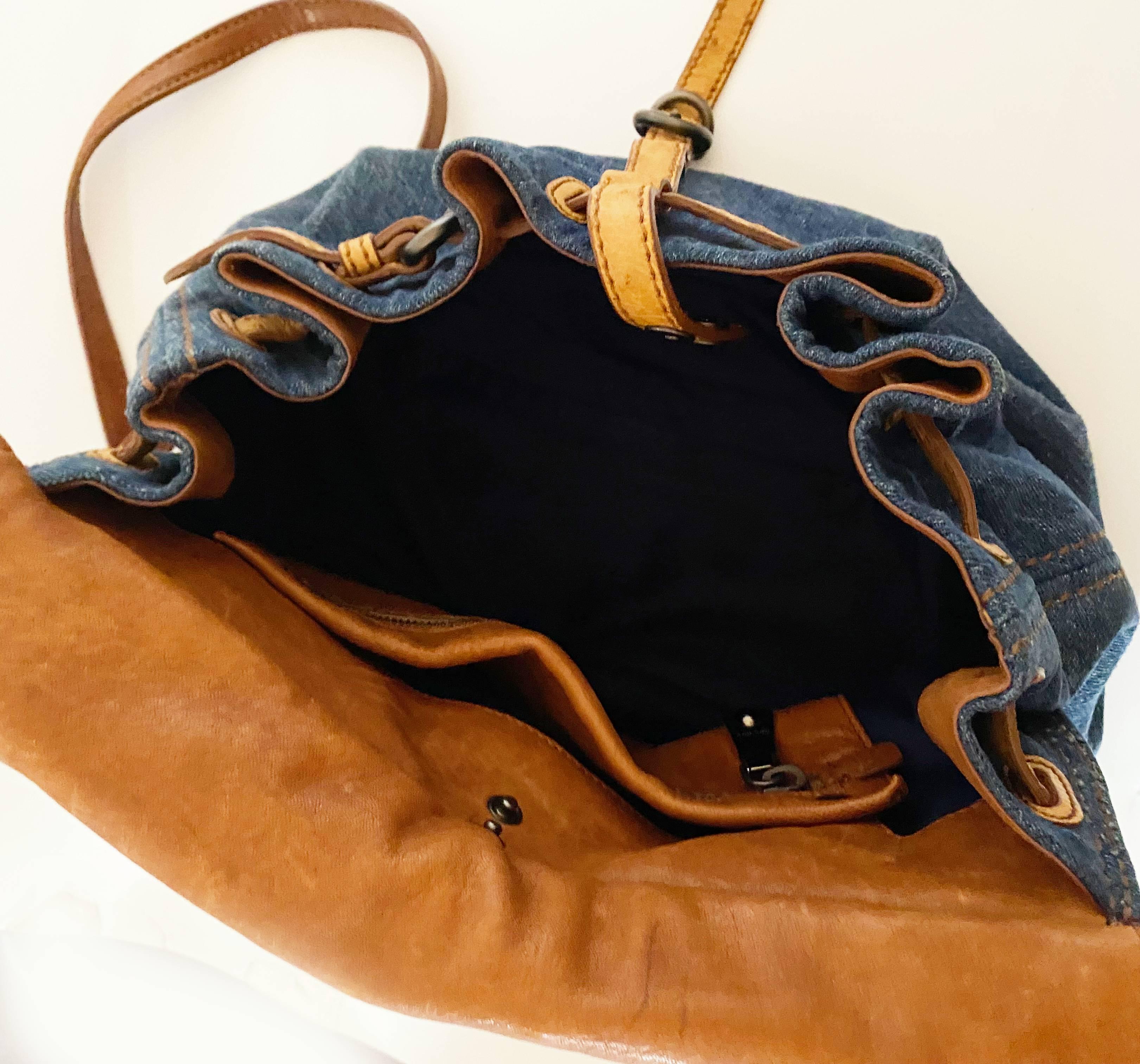 Women's or Men's 2000s miu miu Leather and Denim Hobo Bag