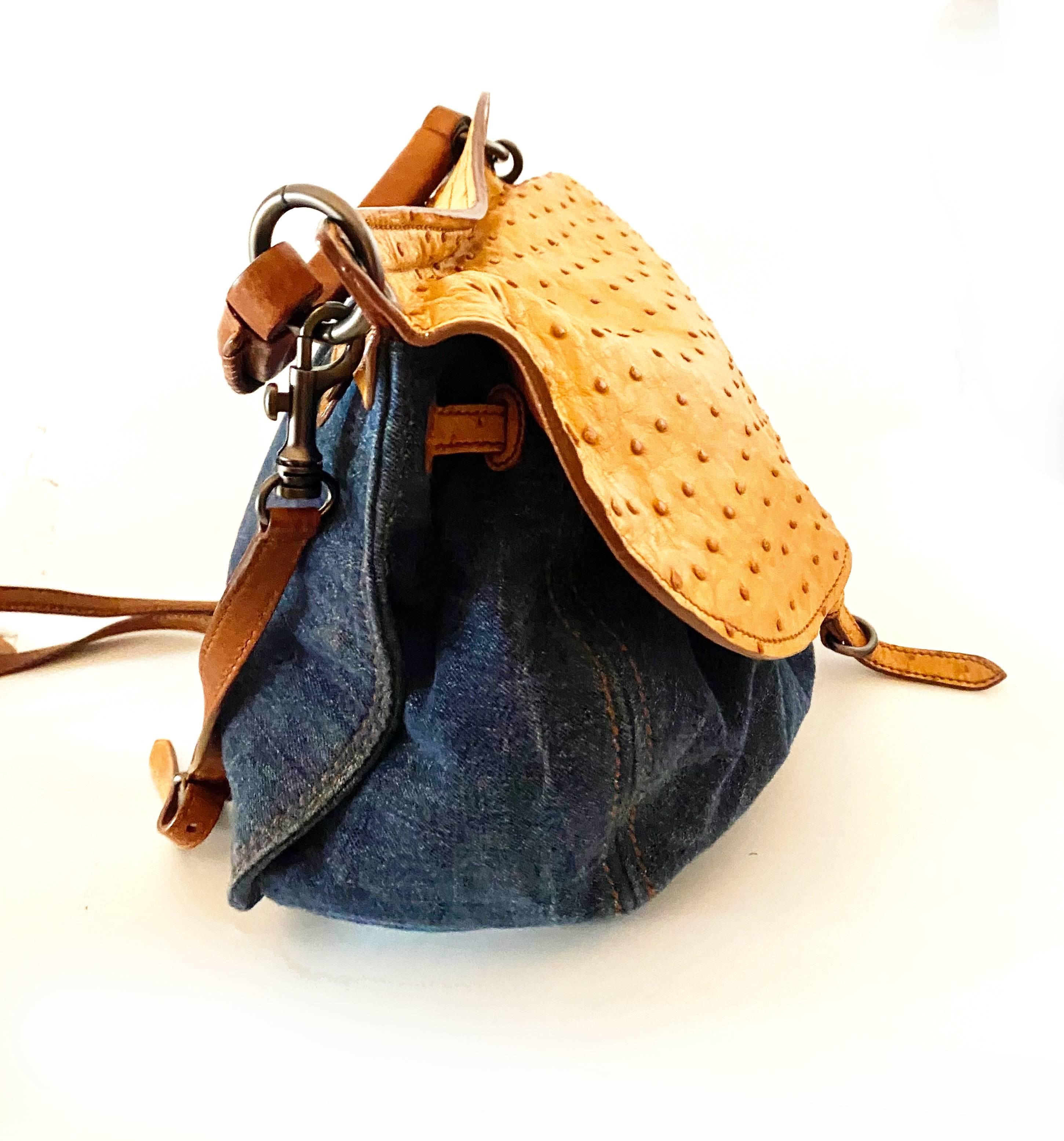 2000s miu miu Leather and Denim Hobo Bag 1