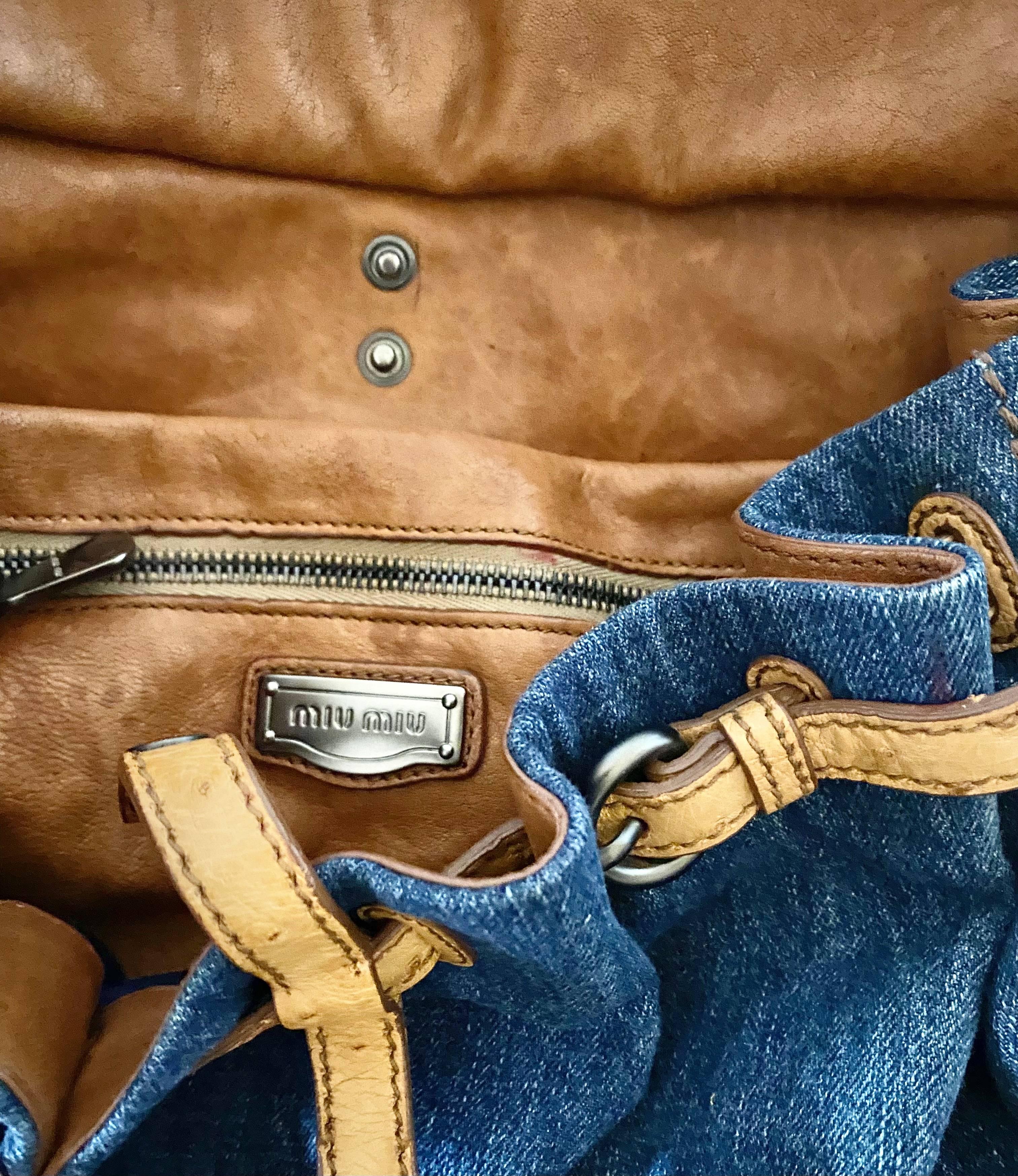 2000s miu miu Leather and Denim Hobo Bag 2