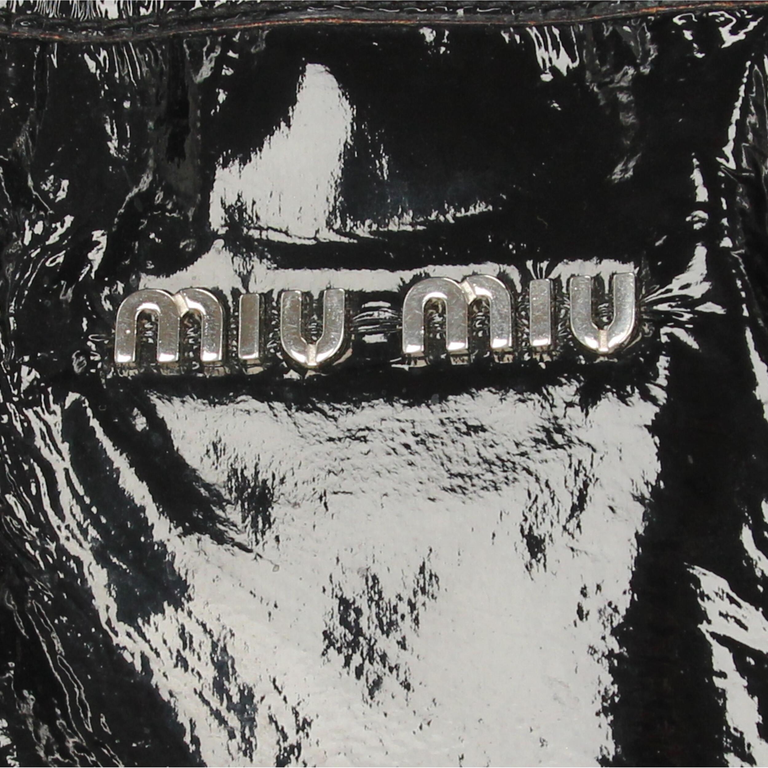 Black 2000s Miu Miu Patent Leather Tote Bag