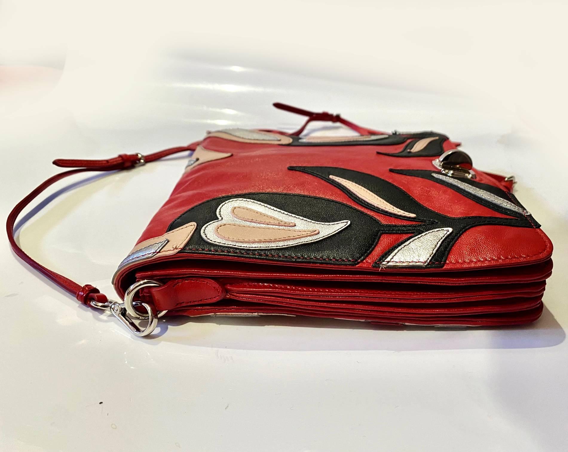 Women's or Men's 2000S miu miu Red Flower Cutout Leather Shoulder Bag
