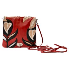 2000S miu miu Red Flower Cutout Leather Shoulder Bag