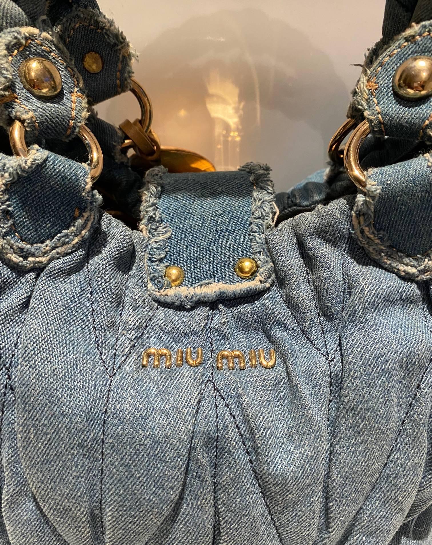 2000s miu miu Washed Out Denim Matelasse Bag at 1stDibs | vintage