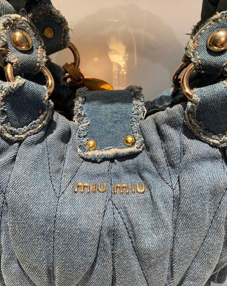 2000s miu miu Washed Out Denim Matelasse Bag at 1stDibs