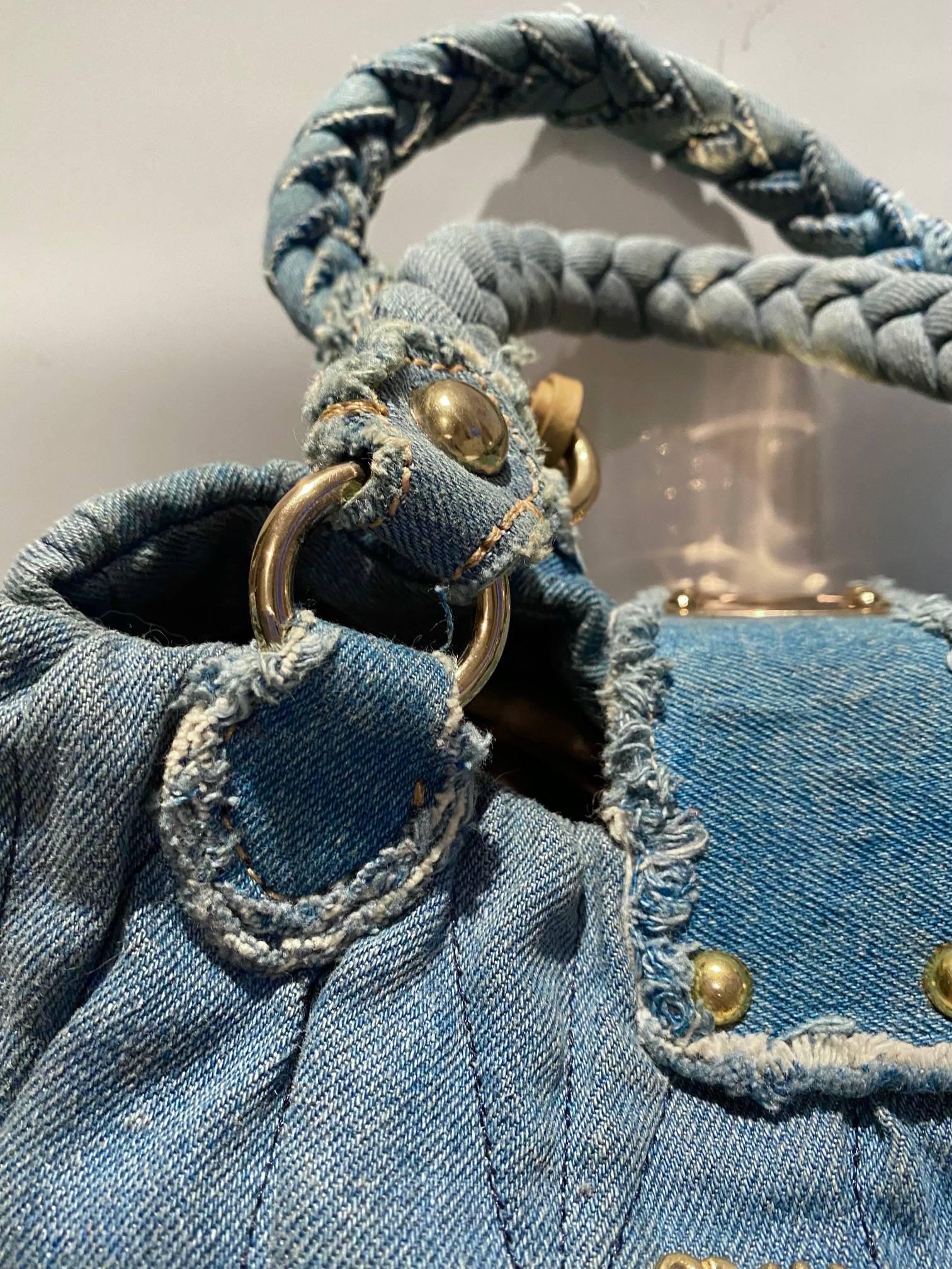 2000s miu miu Washed Out Denim Matelasse Bag  In Good Condition In London, GB