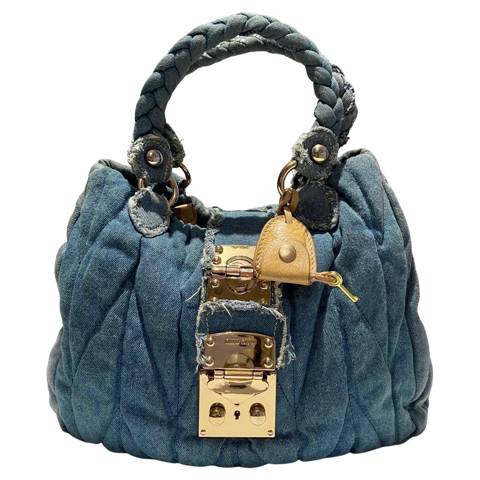 2000s miu miu Washed Out Denim Matelasse Bag 