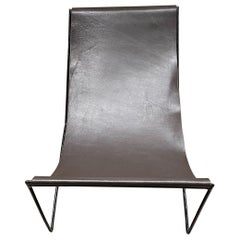2000s Modern Studio Lounge Chair Brown Leather Sling Iron