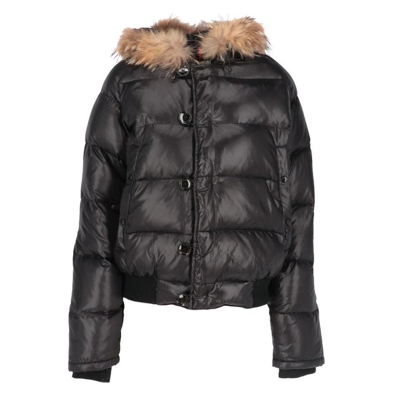 2000s Moncler shiny black down jacket with fur-finisher edges hood at  1stDibs