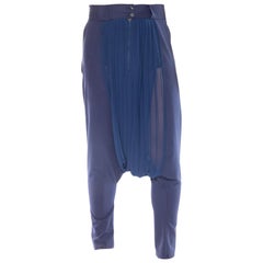 MORPHEW COLLECTION Blue  Pleated Polyester Chiffon & Wool Pants