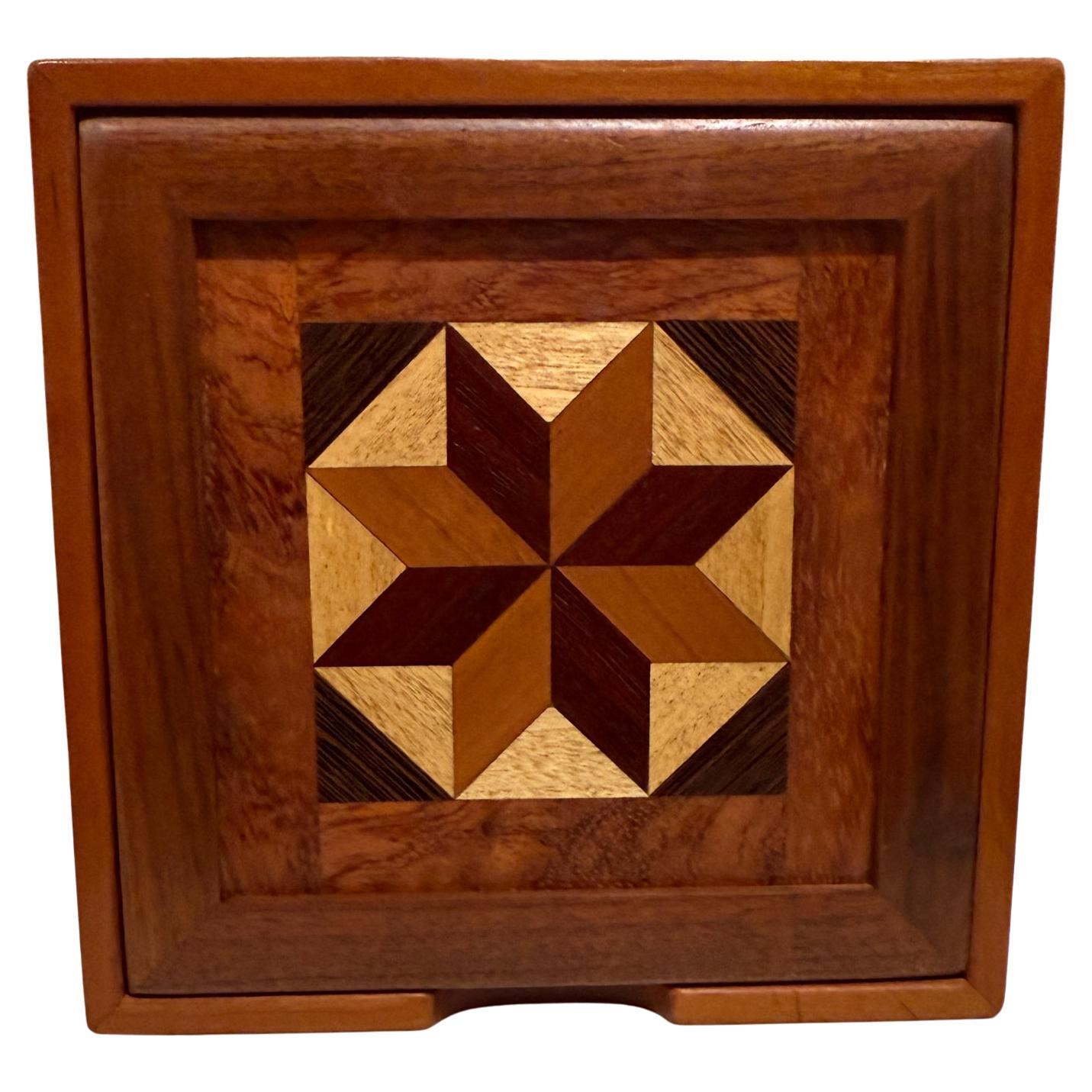 2000s Mosaic Marquetry Exotic Wood Box signed