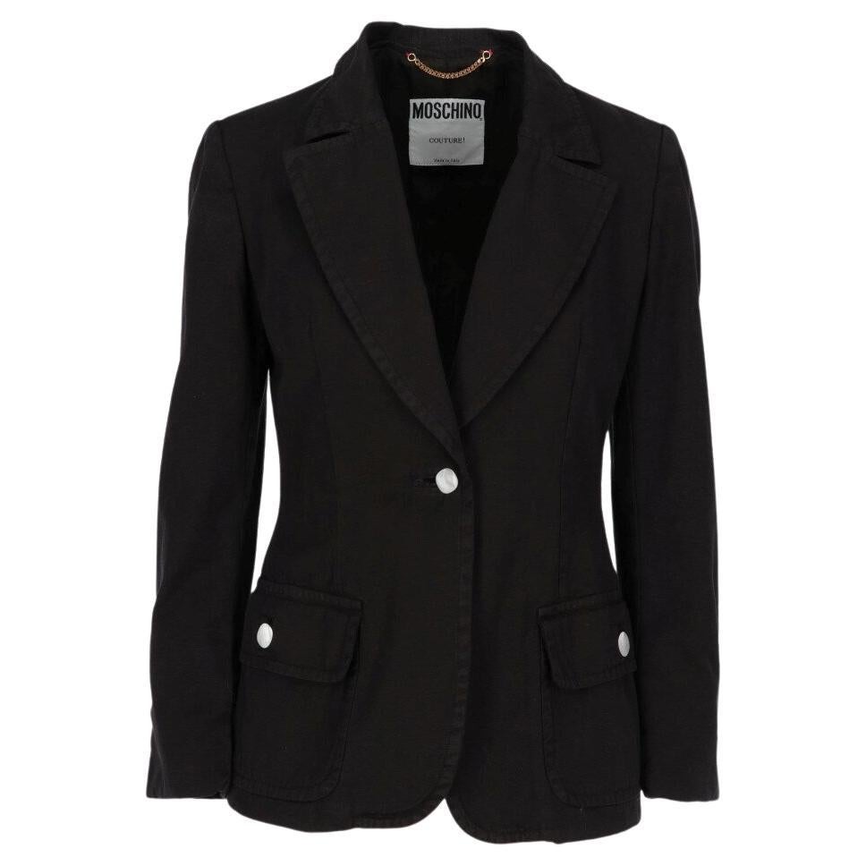 2000s Moschino black cotton and linen blend jacket For Sale
