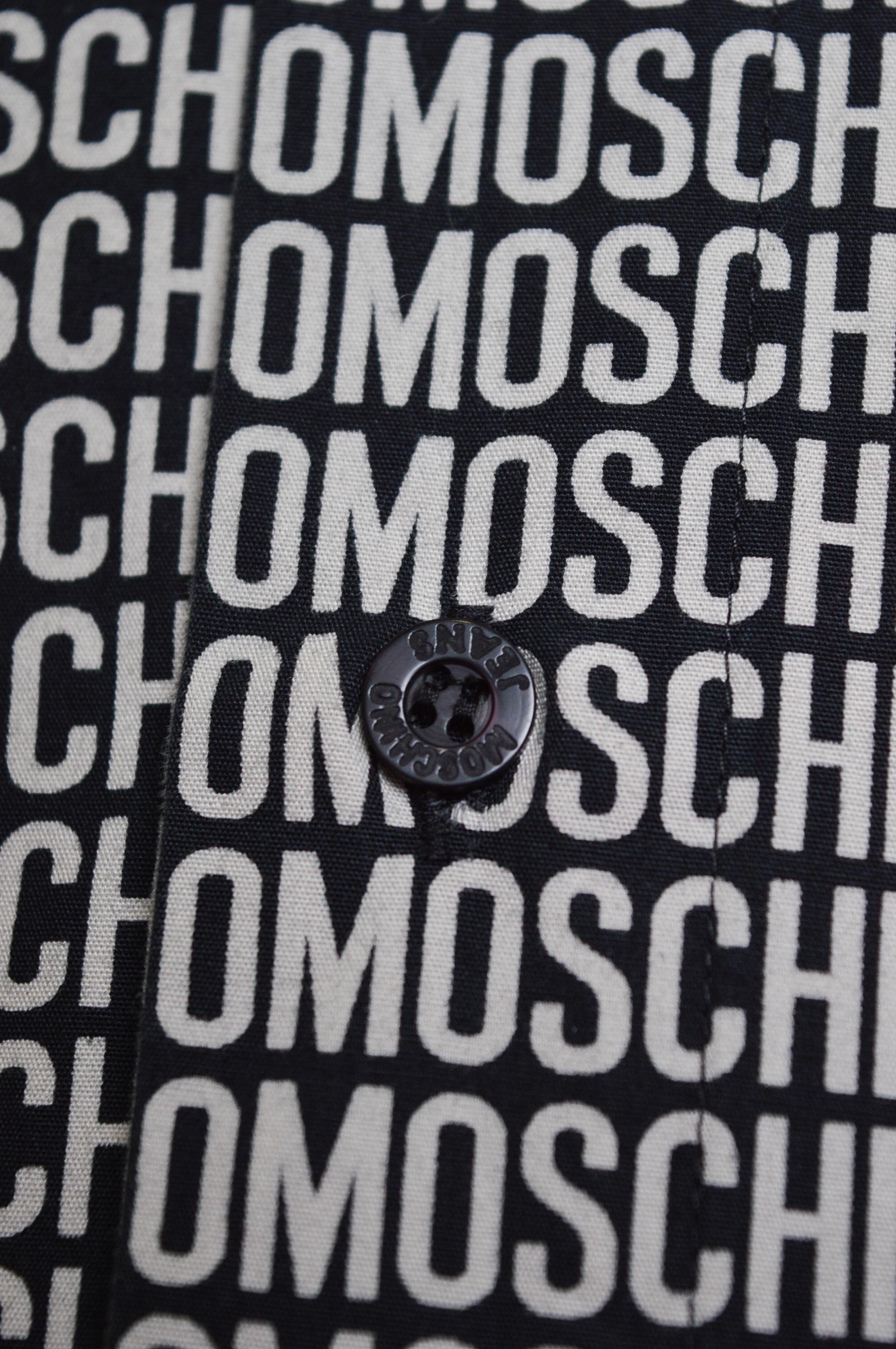 2000's MOSCHINO Black & off-White repeat Logo print long sleeve pattern Shirt Pour hommes en vente