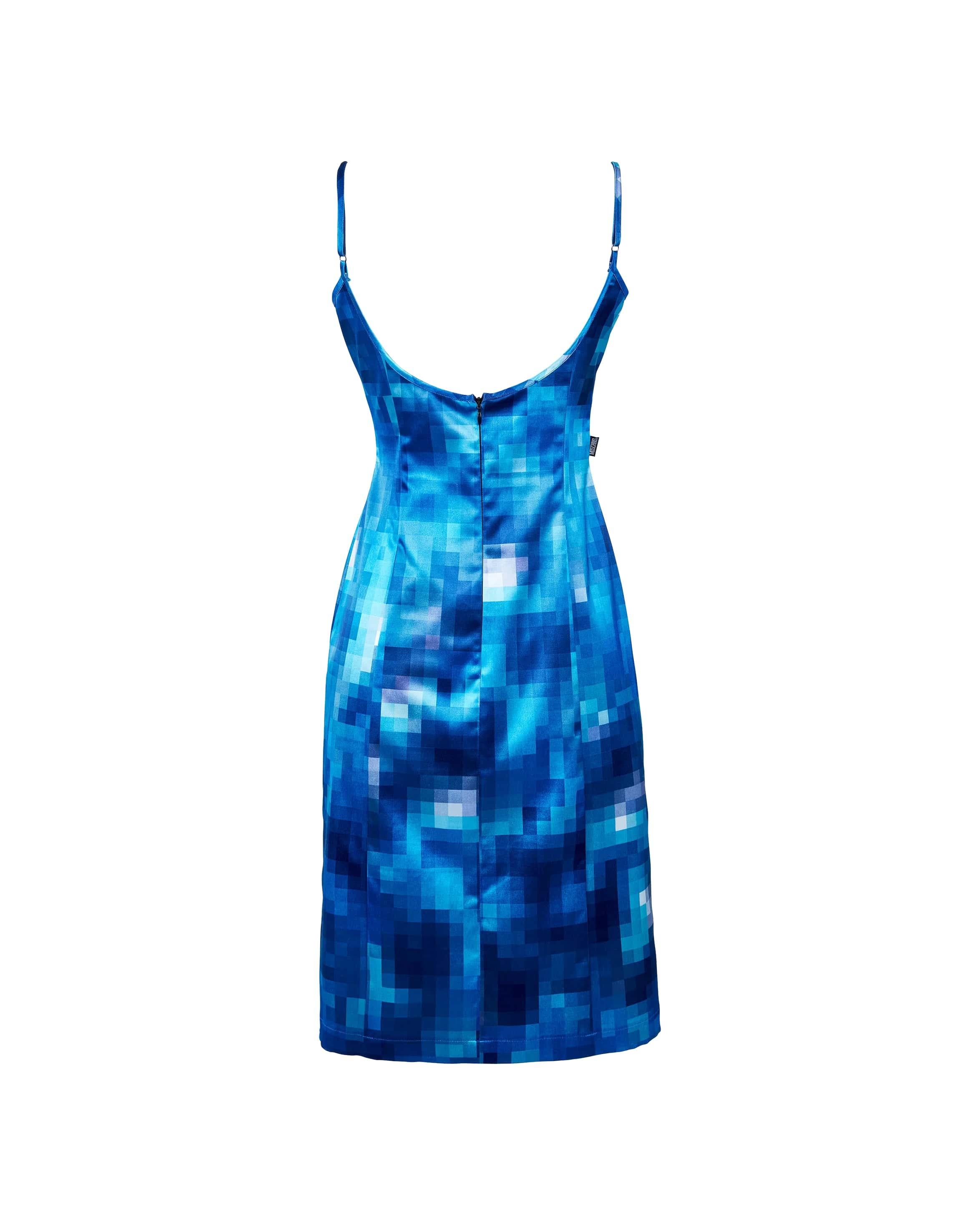 2000's Moschino Blue Pixel Gradient Pattern Midi Dress In Excellent Condition In North Hollywood, CA