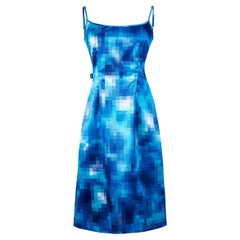 2000's Moschino Blue Pixel Gradient Pattern Midi Dress