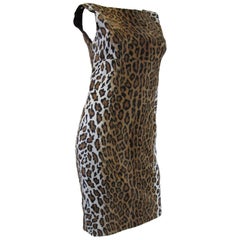 2000s Moschino Cheap & Chic Faux Fur Leopard Print Sheath Dress