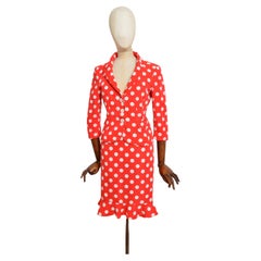 2000's Moschino Cheap & Chic Jacket Skirt Red White Polka dot Matching Set