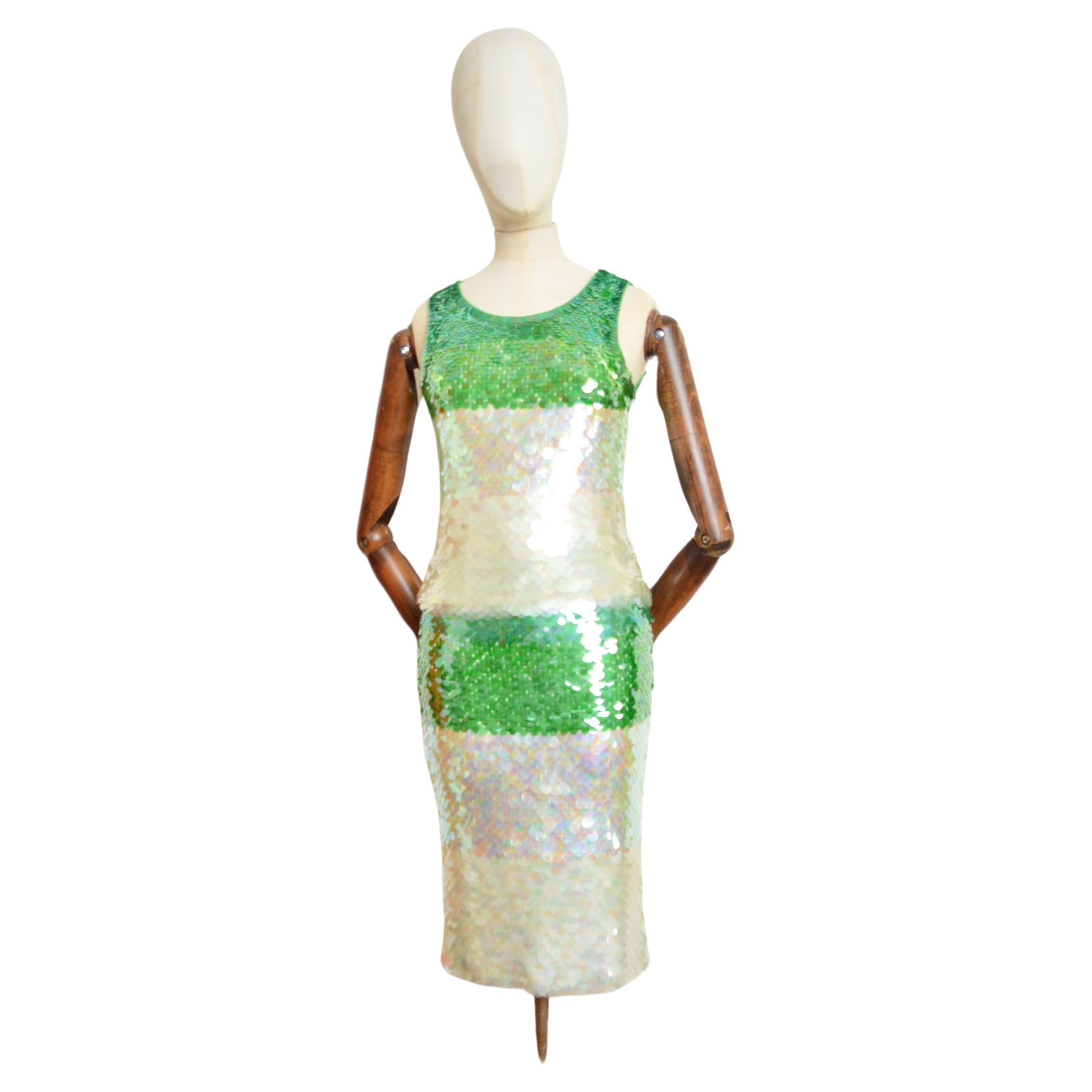 2000's MOSCHINO Giant iridescent Sequin Sparkly Tank Top & Skirt Set