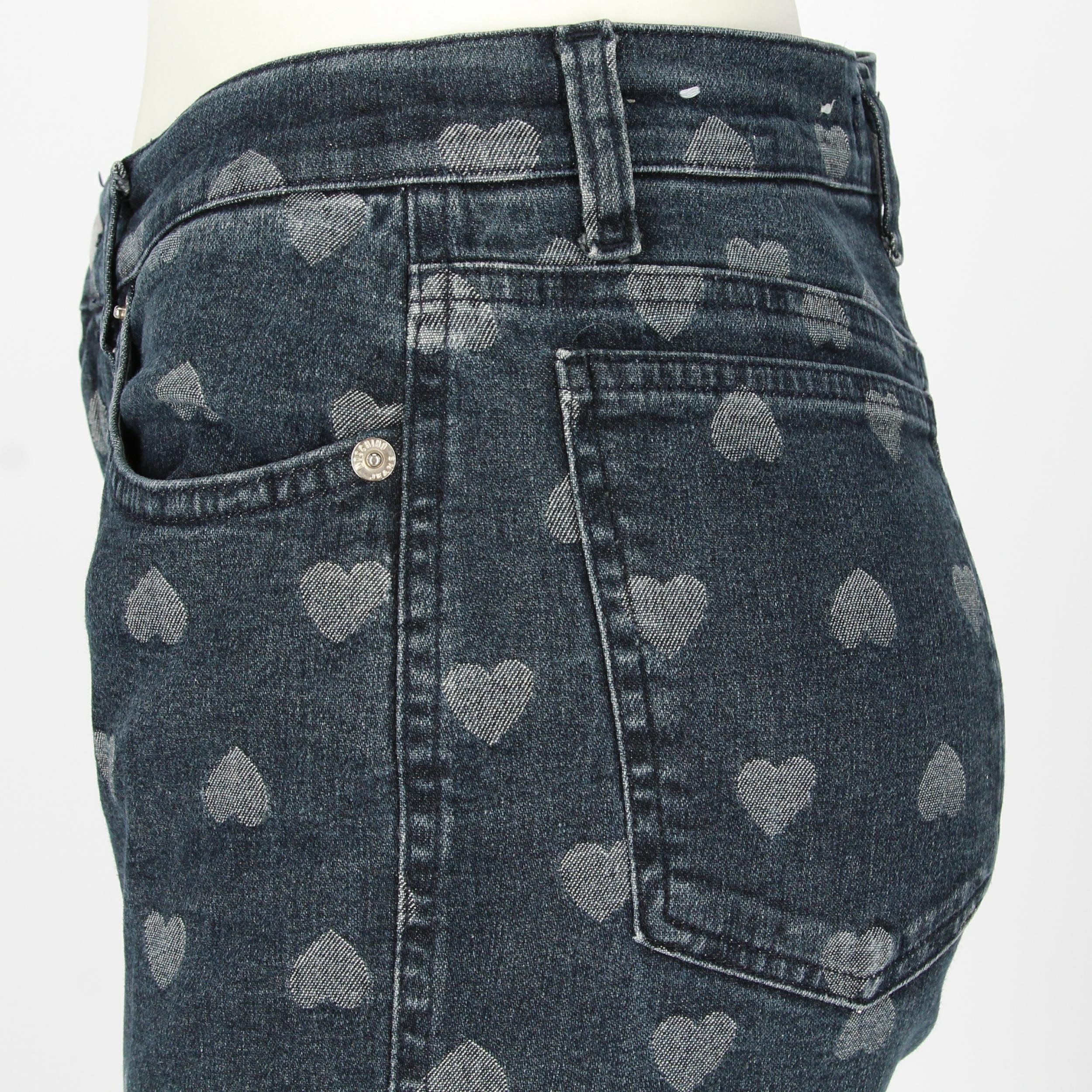 Women's 2000s Moschino Heart Pattern Denim Trousers