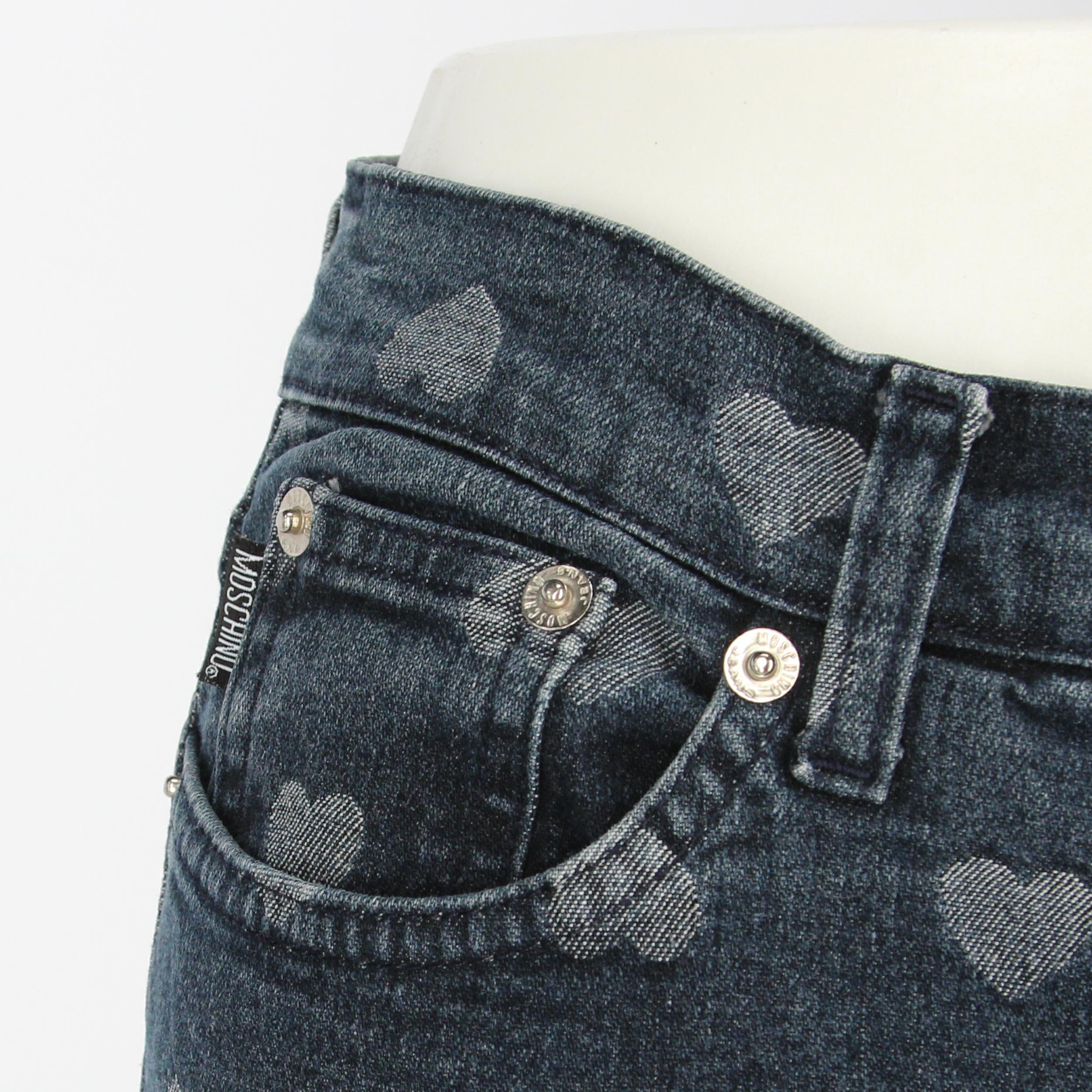 2000s Moschino Heart Pattern Denim Trousers 2