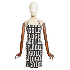 2000's Moschino Logo Pattern Spell out Black Halter Neck Cocktail Dress US 6
