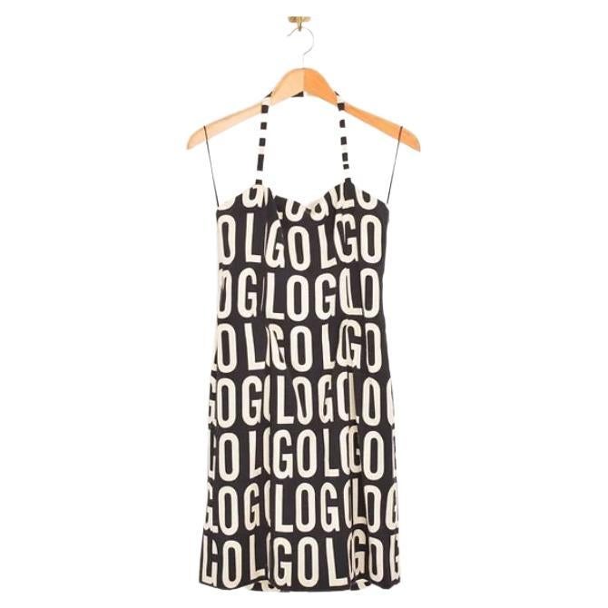 2000's Moschino 'Logo' Spell out Pattern Halter Neck Cocktail Dress en vente