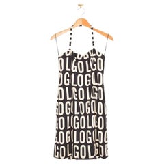 2000's Moschino 'Logo' Spell out Pattern Halter Neck Cocktail Dress