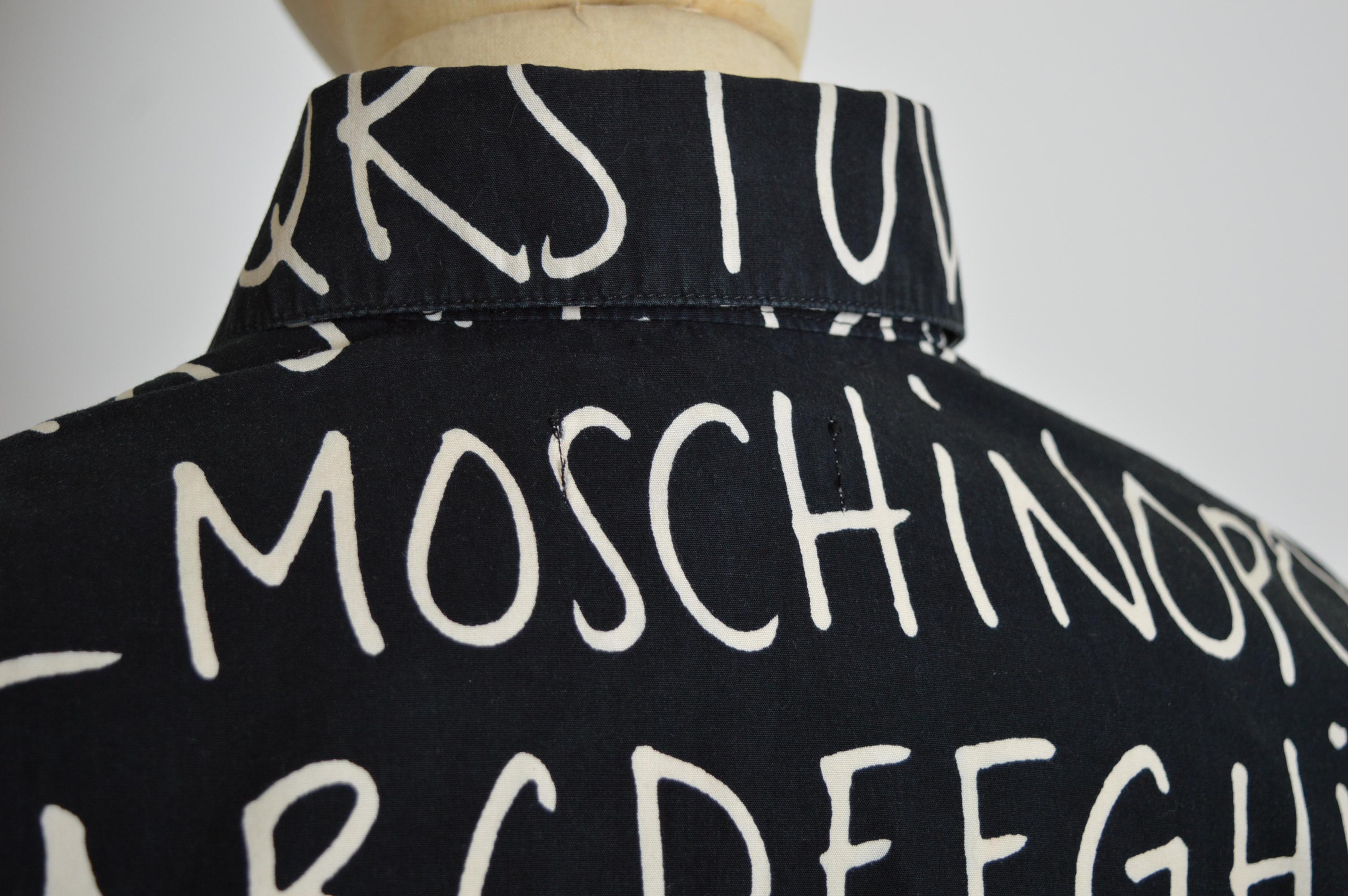 2000's MOSCHINO off key Alphabet print Black Cotton long sleeve pattern Shirt en vente 11
