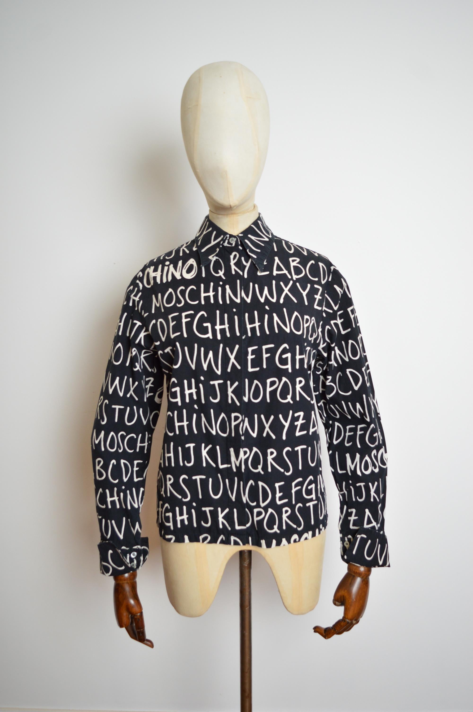 Noir 2000's MOSCHINO off key Alphabet print Black Cotton long sleeve pattern Shirt en vente