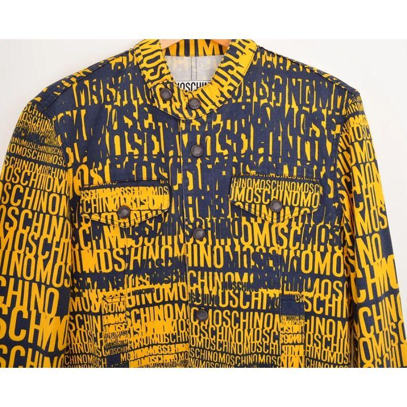 Incredible early 2000's Vintage Moschino 'Off Key' pattern jacket. 
This rare Moschino archival Jacket is synonymous with the UK Garage music scene and comes in the highly sought after, instantly recognisable blue and yellow colour way.