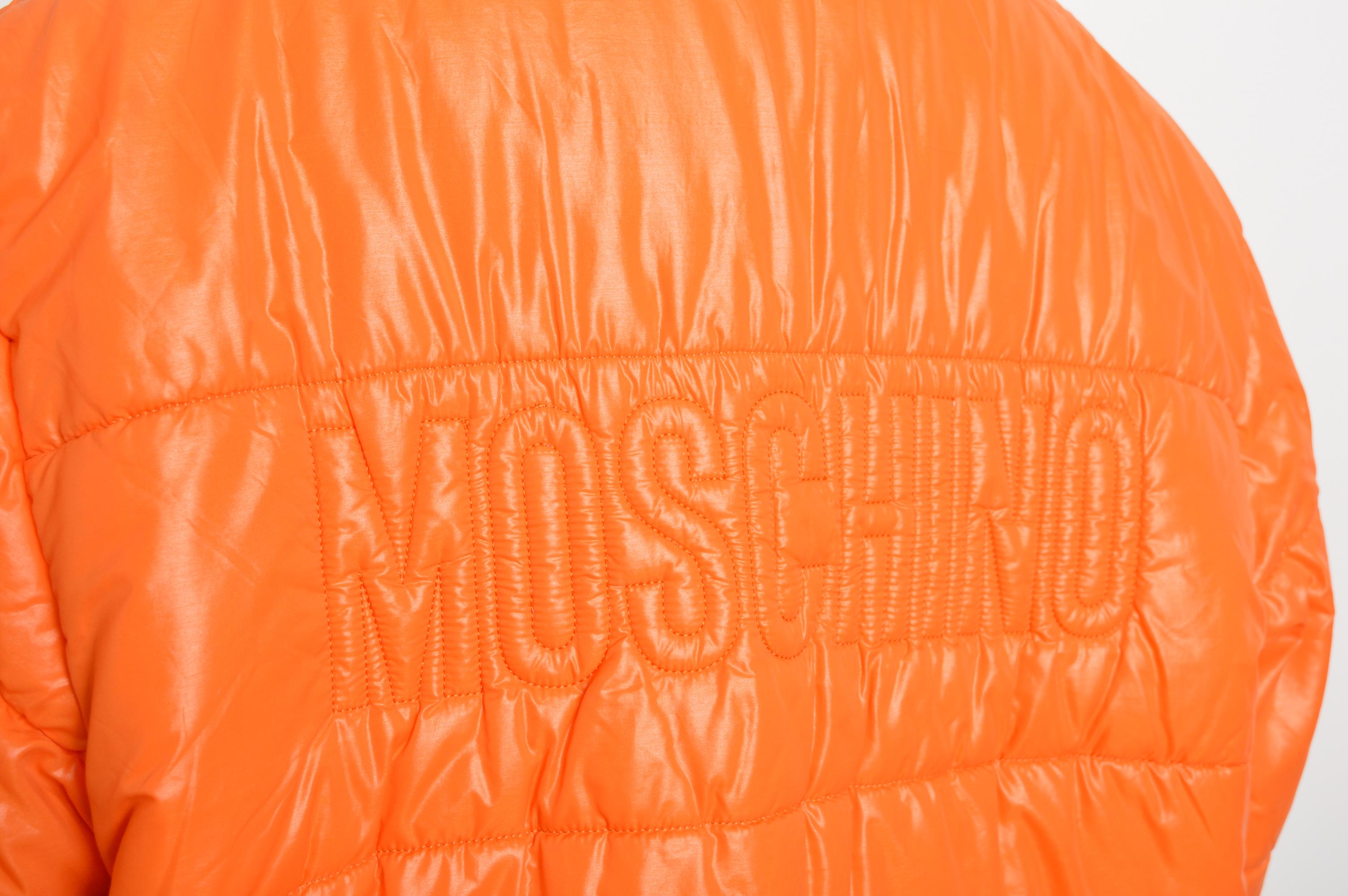 2000's MOSCHINO Orange Oversized Colourful Unisex Logo Puffa Jacket Coat en vente 7