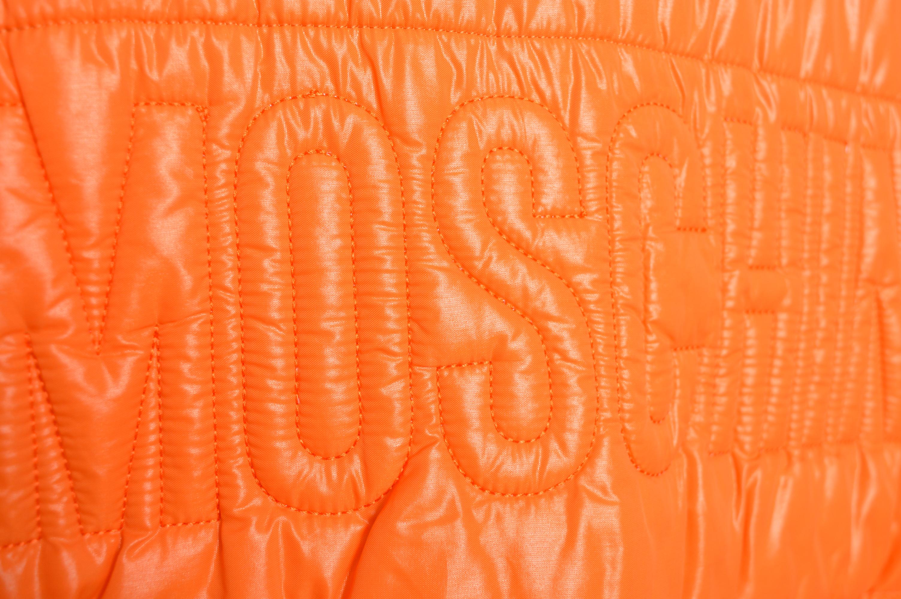 2000's MOSCHINO Orange Oversized Colourful Unisex Logo Puffa Jacket Coat en vente 8