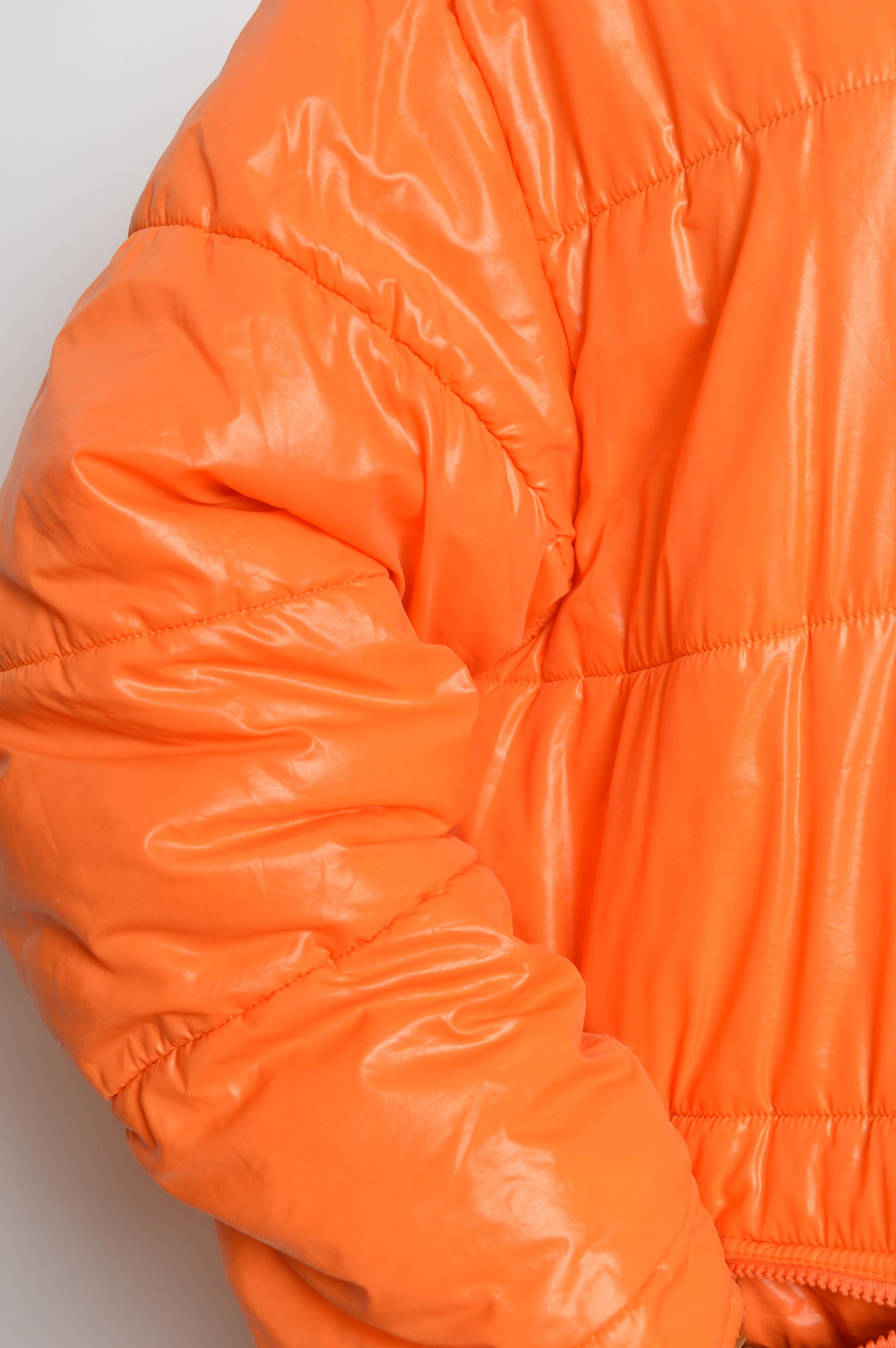2000's MOSCHINO Orange Oversized Colourful Unisex Logo Puffa Jacket Coat en vente 13