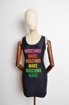 2000’s Moschino Rainbow Slogan Print Black Short Mini Dress