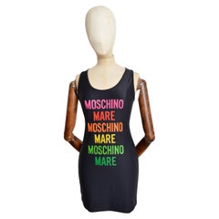 2000’s Moschino Rainbow Slogan Print Black Short Mini Dress