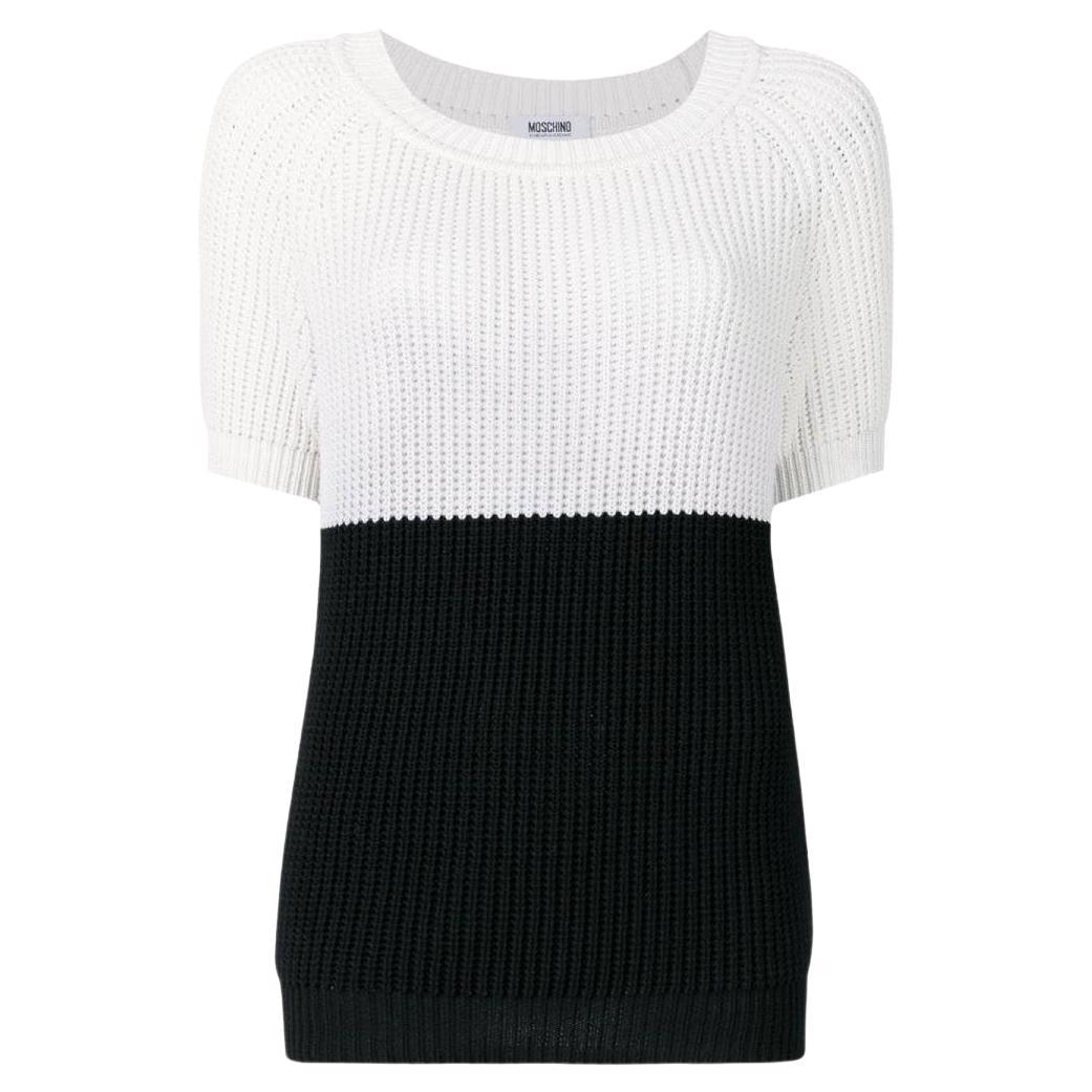 2000s Moschino Vintage black and white knitted cotton blouse For Sale