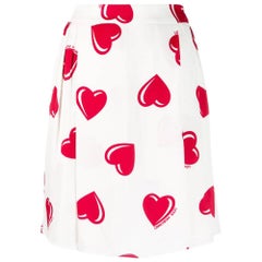 2000s Moschino White Hearts Print Short Skirt