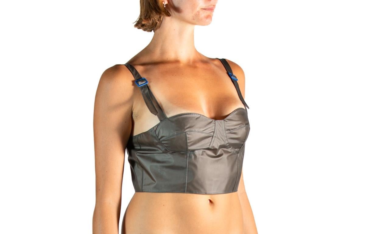 2000S Mugler Gunmetal Grey Plastic Coated Bustier In Excellent Condition For Sale In New York, NY