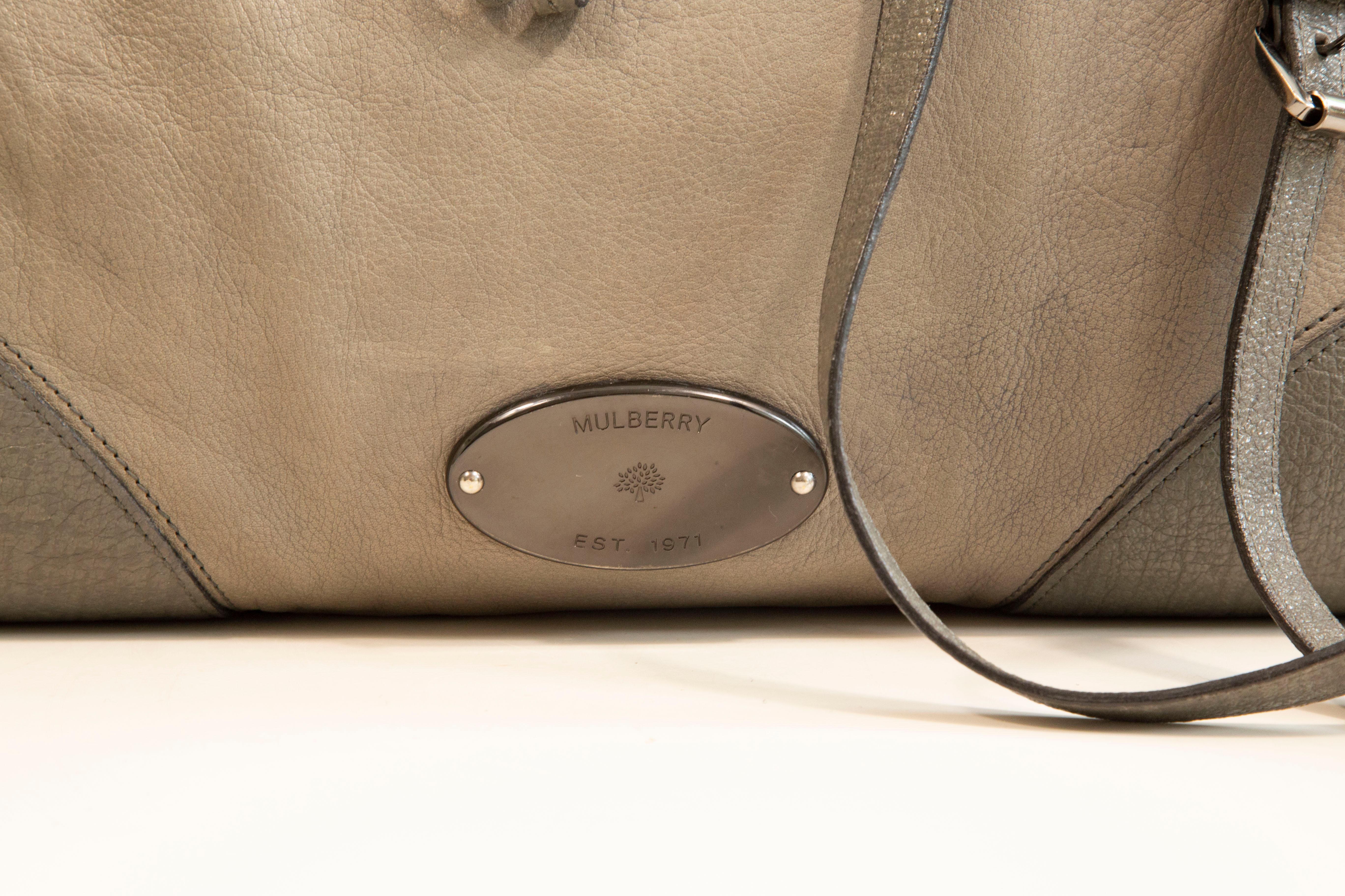 2000s Mulberry Gray Leather Large 2-Way Bag Shoulder Bag Top Handle Bag For Sale 5