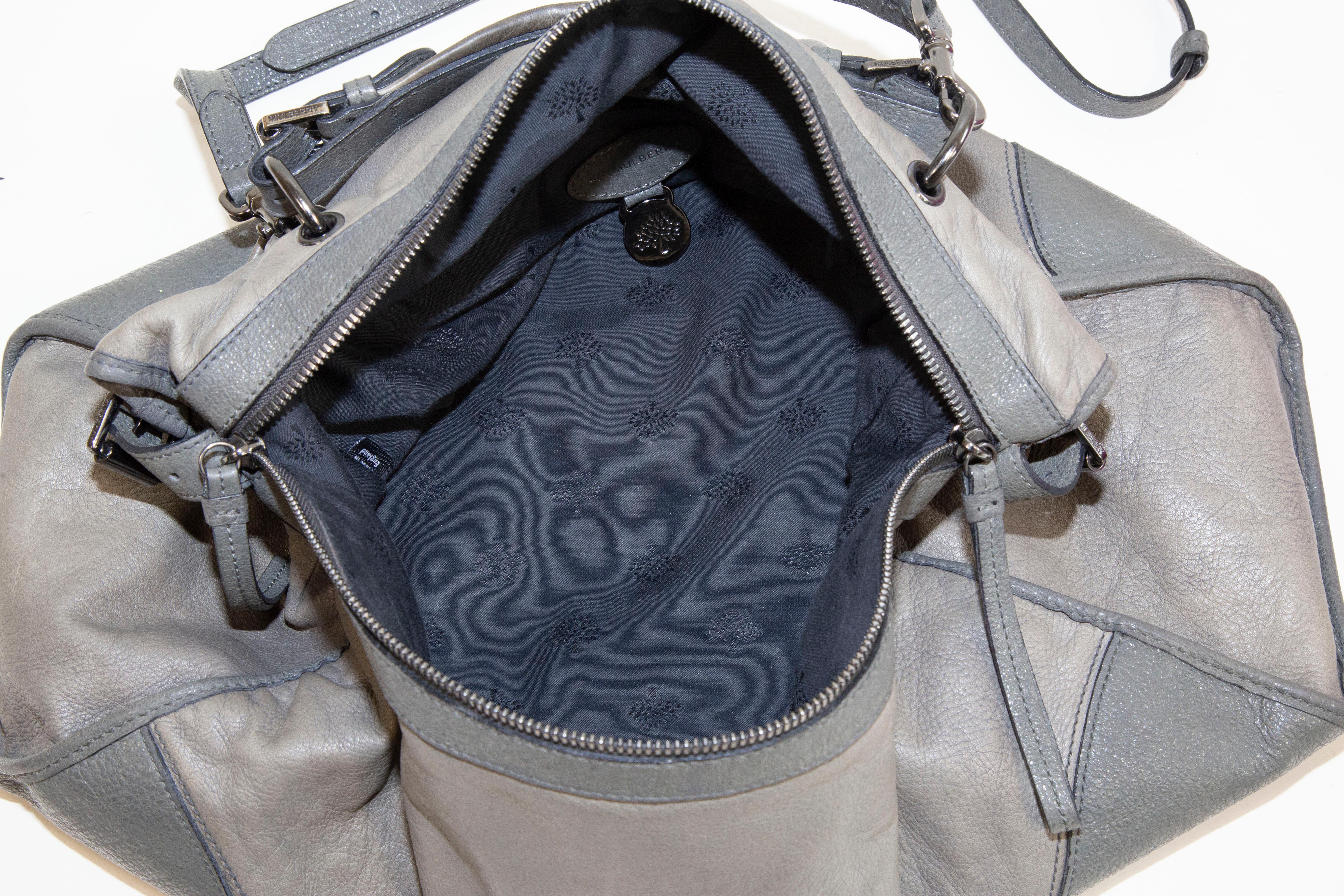 2000s Mulberry Gray Leather Large 2-Way Bag Shoulder Bag Top Handle Bag For Sale 8