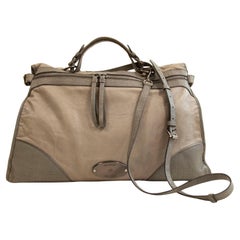 2000s Mulberry Gray Leather Large 2-Way Bag Shoulder Bag Top Handle Bag
